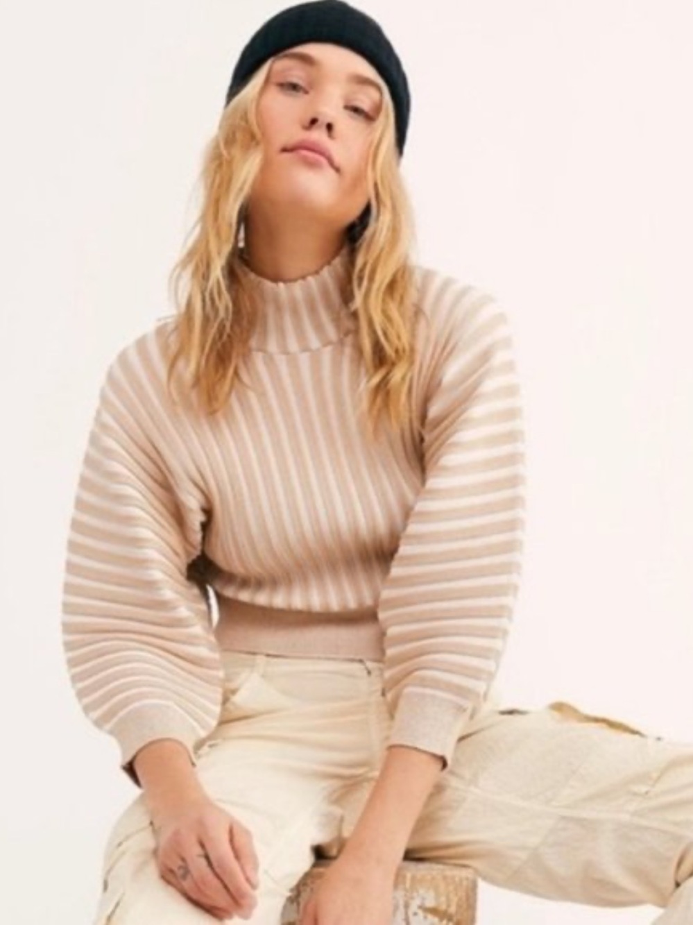 Free People Mad Chill Turtleneck Ivory Size Medium NWT